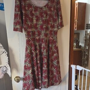 LuLaRoe Red and Cream Geometric Midi Dress